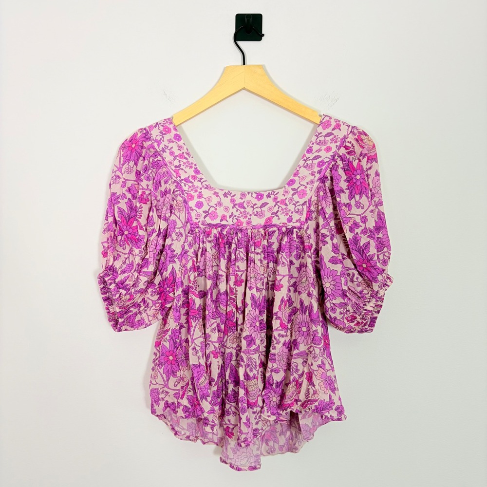 Spell Mossy Short Sleeve Blouse Purple Floral Boho Babydoll Top XS Cottagecore - Picture 6 of 6